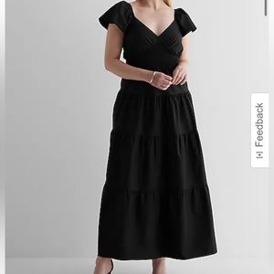 Express V-Neck Flutter Sleeve Tiered Poplin Maxi Dress, Women’s Size Medium